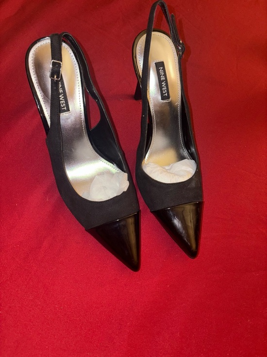 Nine West Shoes - Nine West Black Pointed Patent-Toe Slingback Heels